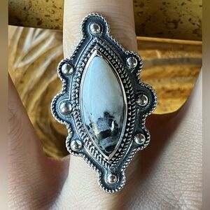 White Buffalo Sterling Silver Ring Size 7